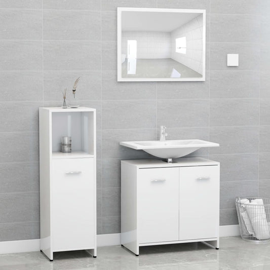 Set Mobili da Bagno 3 pz Bianco Lucido in Truciolato - homemem39