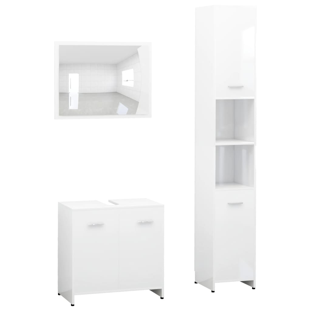 Set Mobili da Bagno 3 pz Bianco Lucido in Truciolato - homemem39