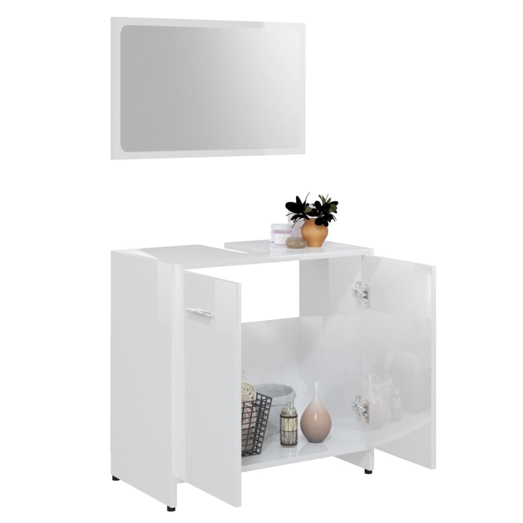 Set Mobili da Bagno 3 pz Bianco Lucido in Truciolato - homemem39