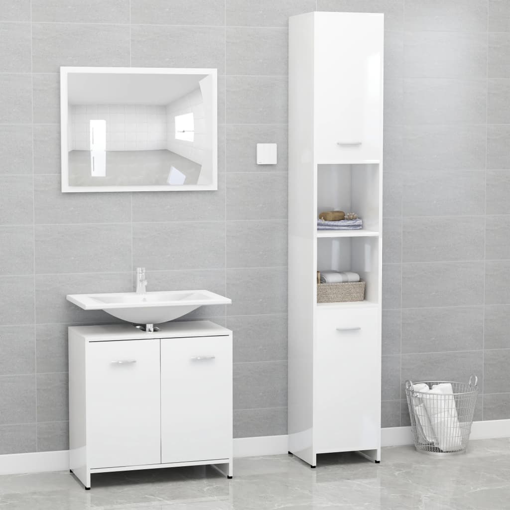 Set Mobili da Bagno 3 pz Bianco Lucido in Truciolato - homemem39