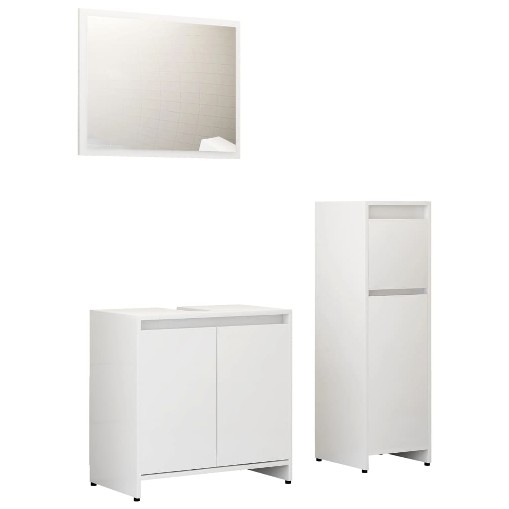 Set Mobili da Bagno 3 pz Bianco Lucido in Truciolato - homemem39