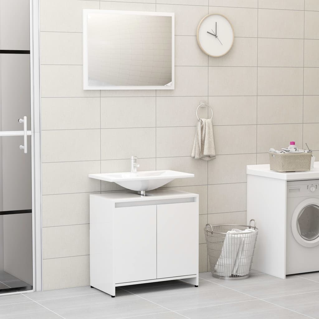 Set Mobili da Bagno 3 pz Bianco Lucido in Truciolato - homemem39