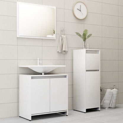 Set Mobili da Bagno 3 pz Bianco Lucido in Truciolato - homemem39