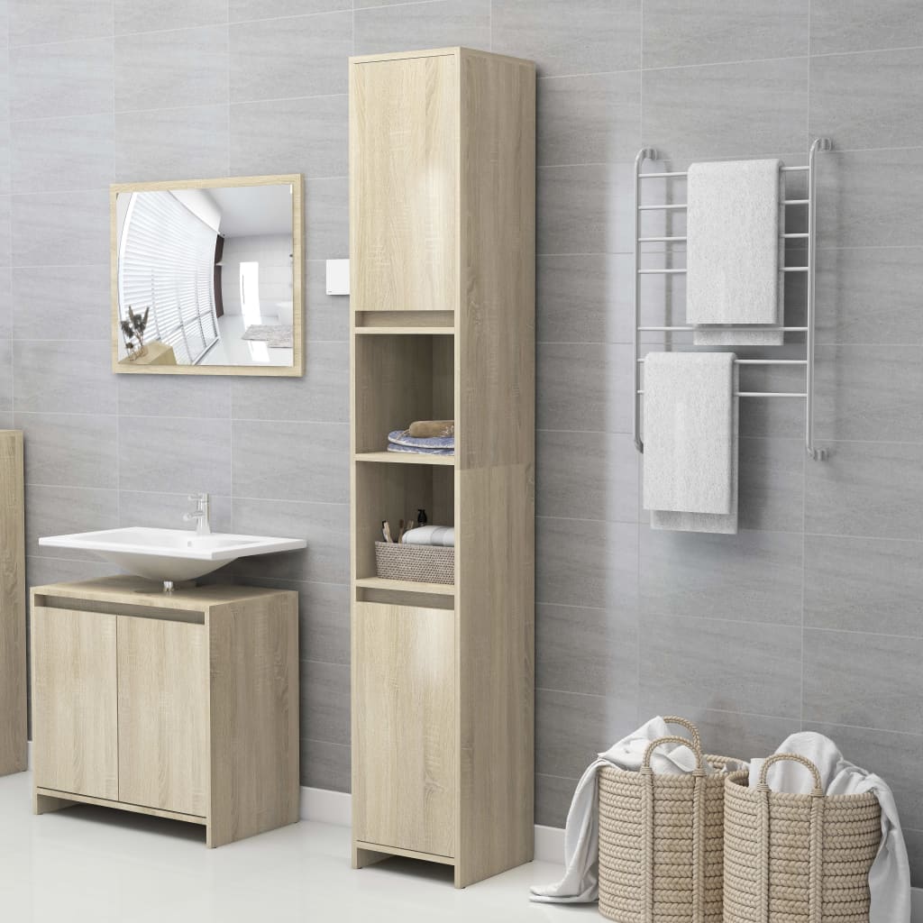 Set Mobili da Bagno 3 pz Rovere Sonoma in Truciolato - homemem39