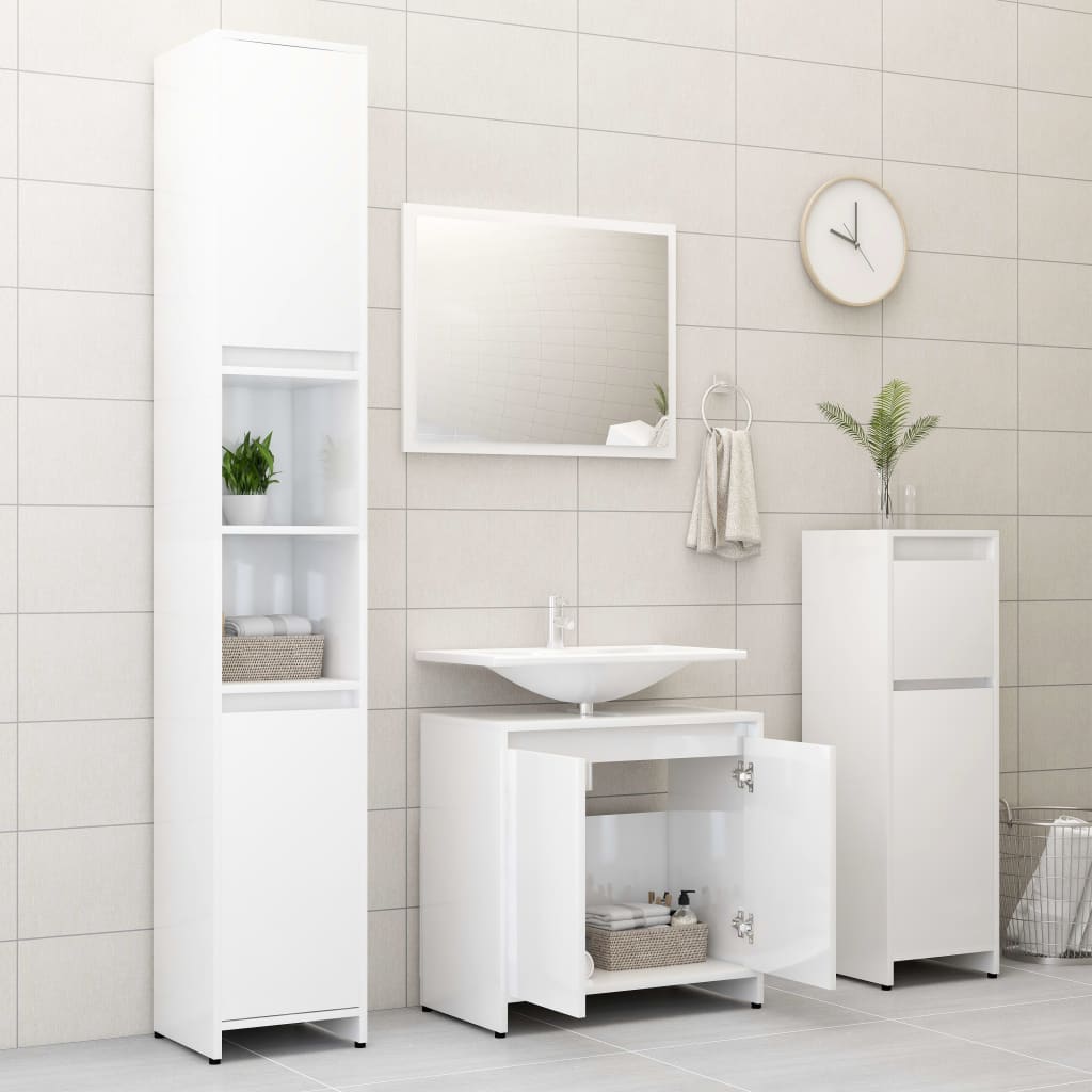 Set Mobili da Bagno 3 pz Bianco Lucido in Truciolato - homemem39