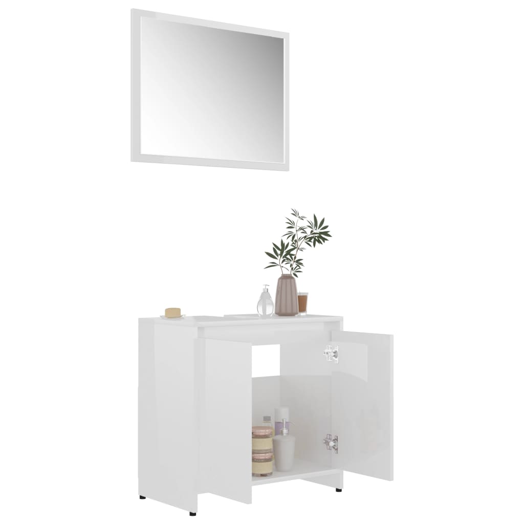 Set Mobili da Bagno 3 pz Bianco Lucido in Truciolato - homemem39