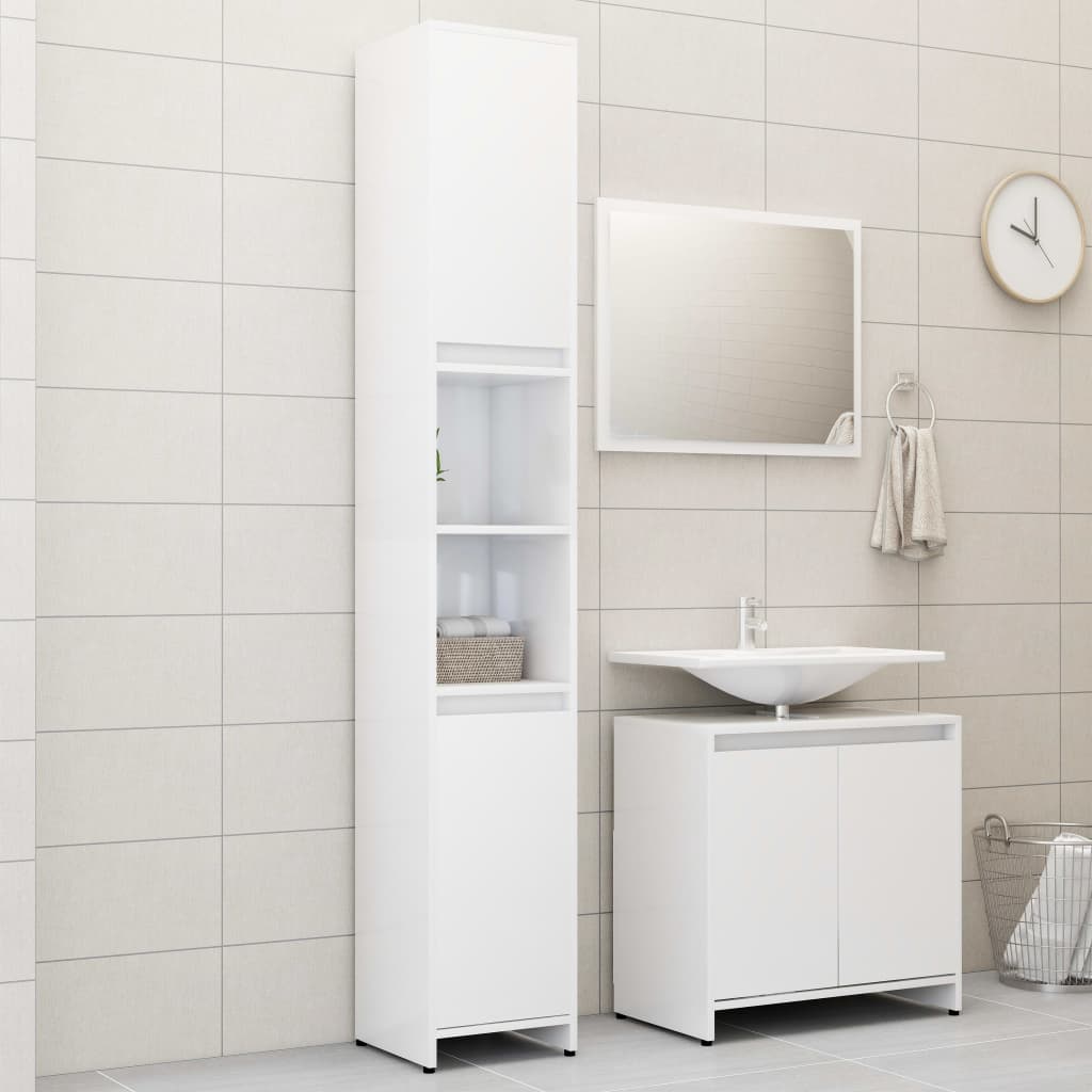 Set Mobili da Bagno 3 pz Bianco Lucido in Truciolato - homemem39