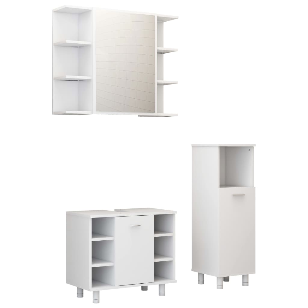 Set Mobili da Bagno 3 pz Bianco Lucido in Truciolato - homemem39