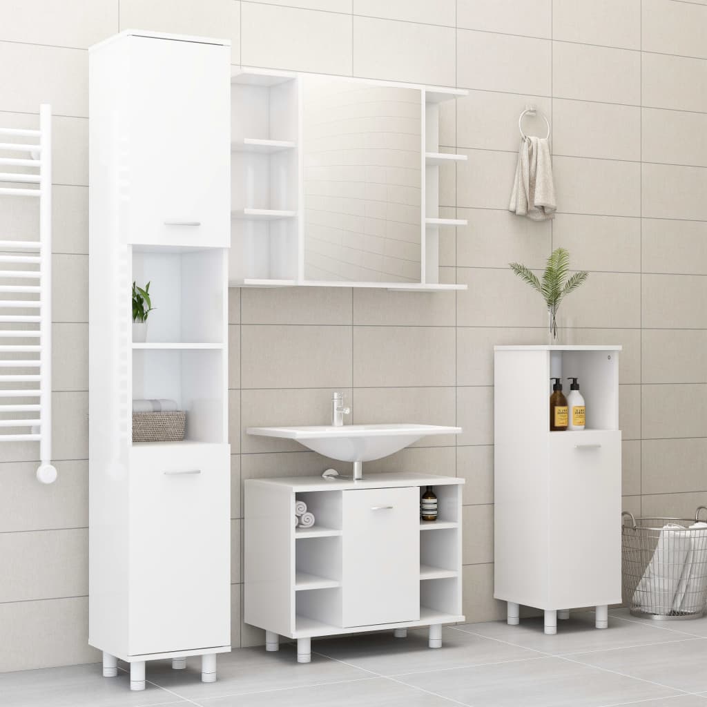 Set Mobili da Bagno 3 pz Bianco Lucido in Truciolato - homemem39