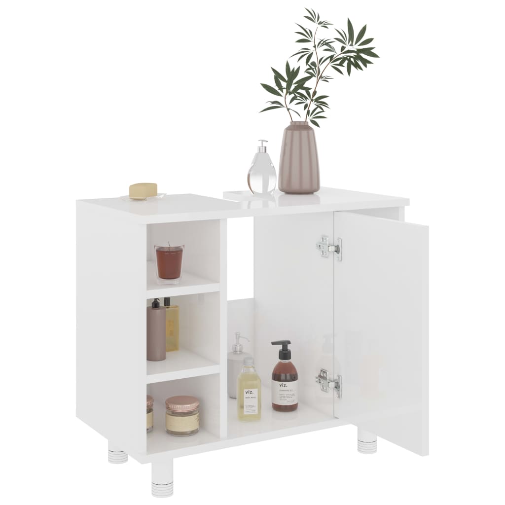 Set Mobili da Bagno 3 pz Bianco Lucido in Truciolato - homemem39