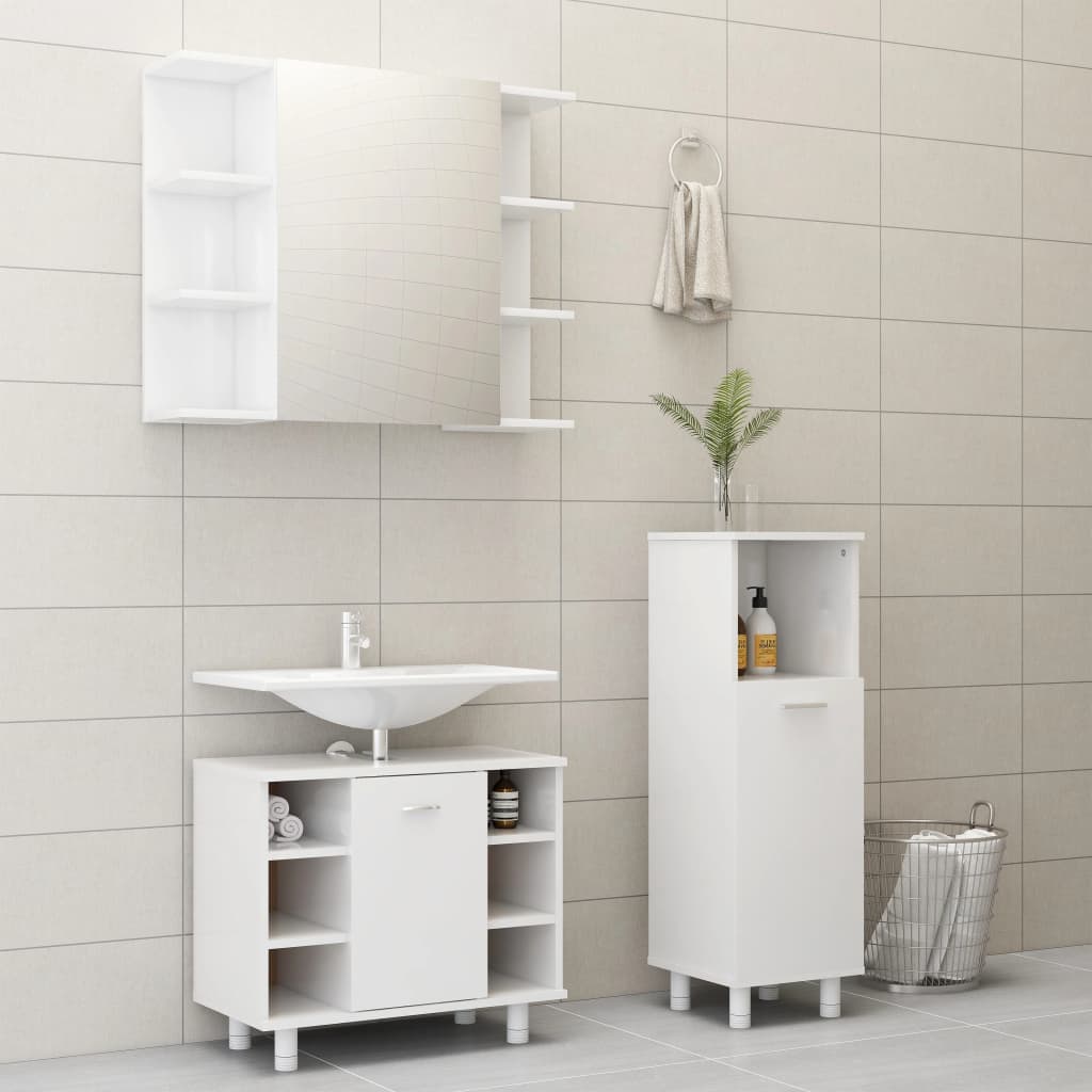 Set Mobili da Bagno 3 pz Bianco Lucido in Truciolato - homemem39