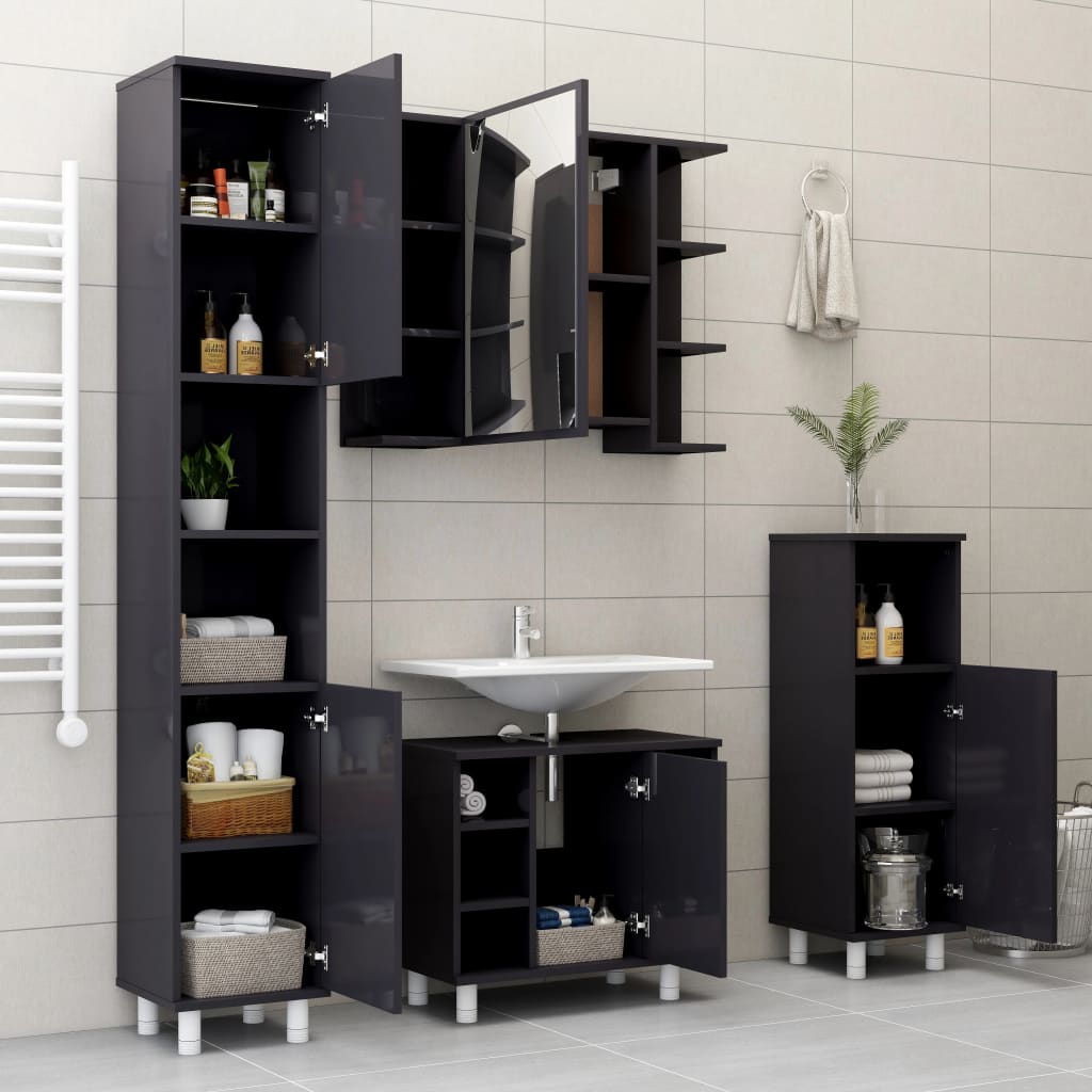 Set Mobili da Bagno 3 pz Grigio Lucido in Truciolato - homemem39