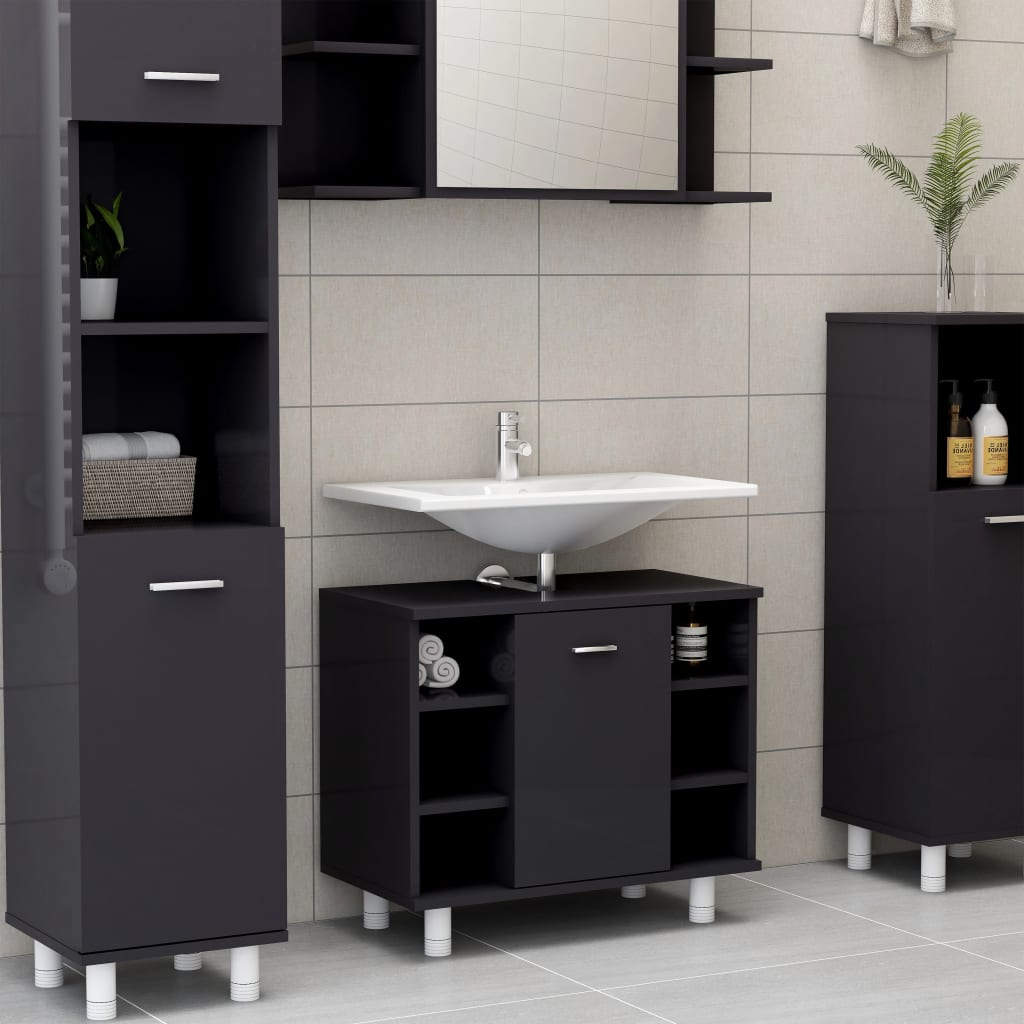 Set Mobili da Bagno 3 pz Grigio Lucido in Truciolato - homemem39