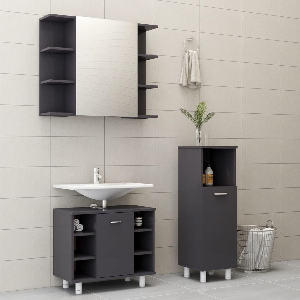 Set Mobili da Bagno 3 pz Grigio Lucido in Truciolato - homemem39