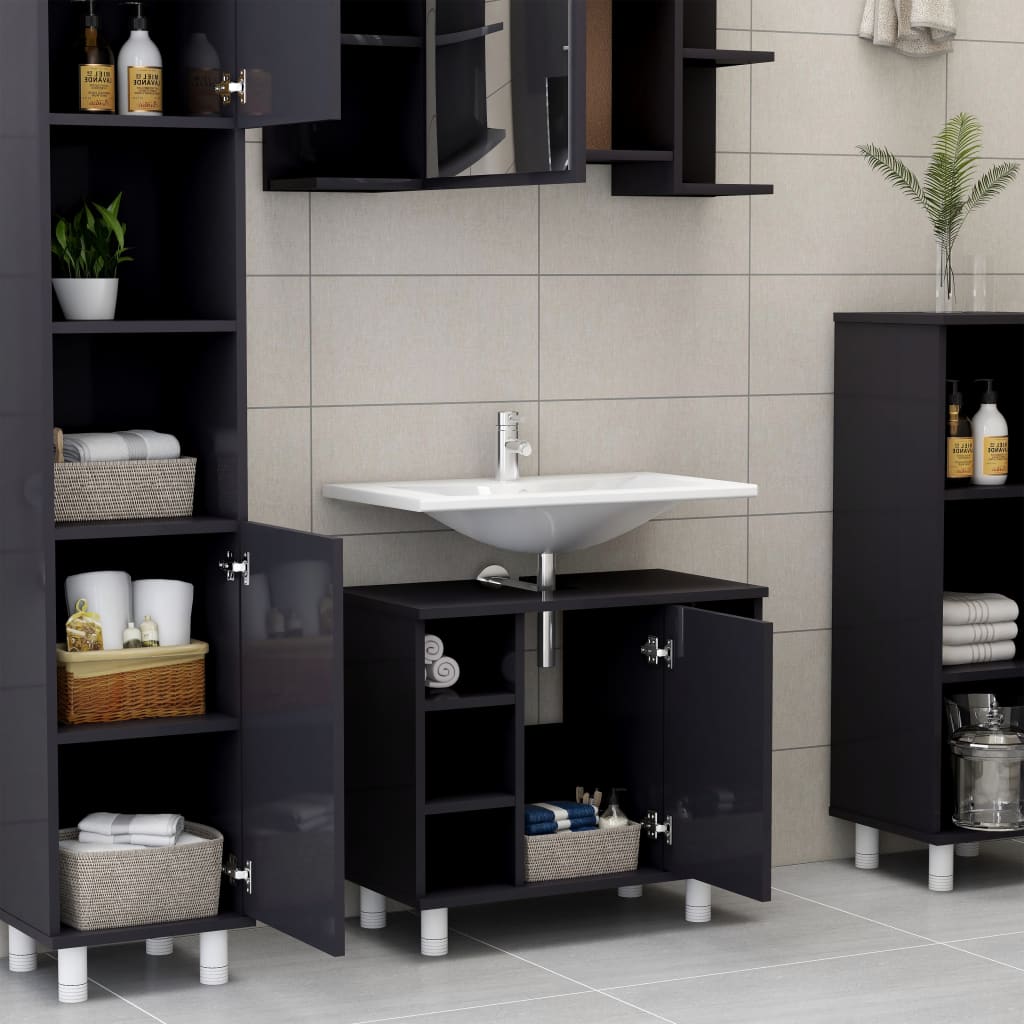 Set Mobili da Bagno 3 pz Grigio Lucido in Truciolato - homemem39