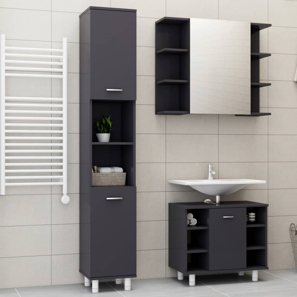 Set Mobili da Bagno 3 pz Grigio Lucido in Truciolato - homemem39