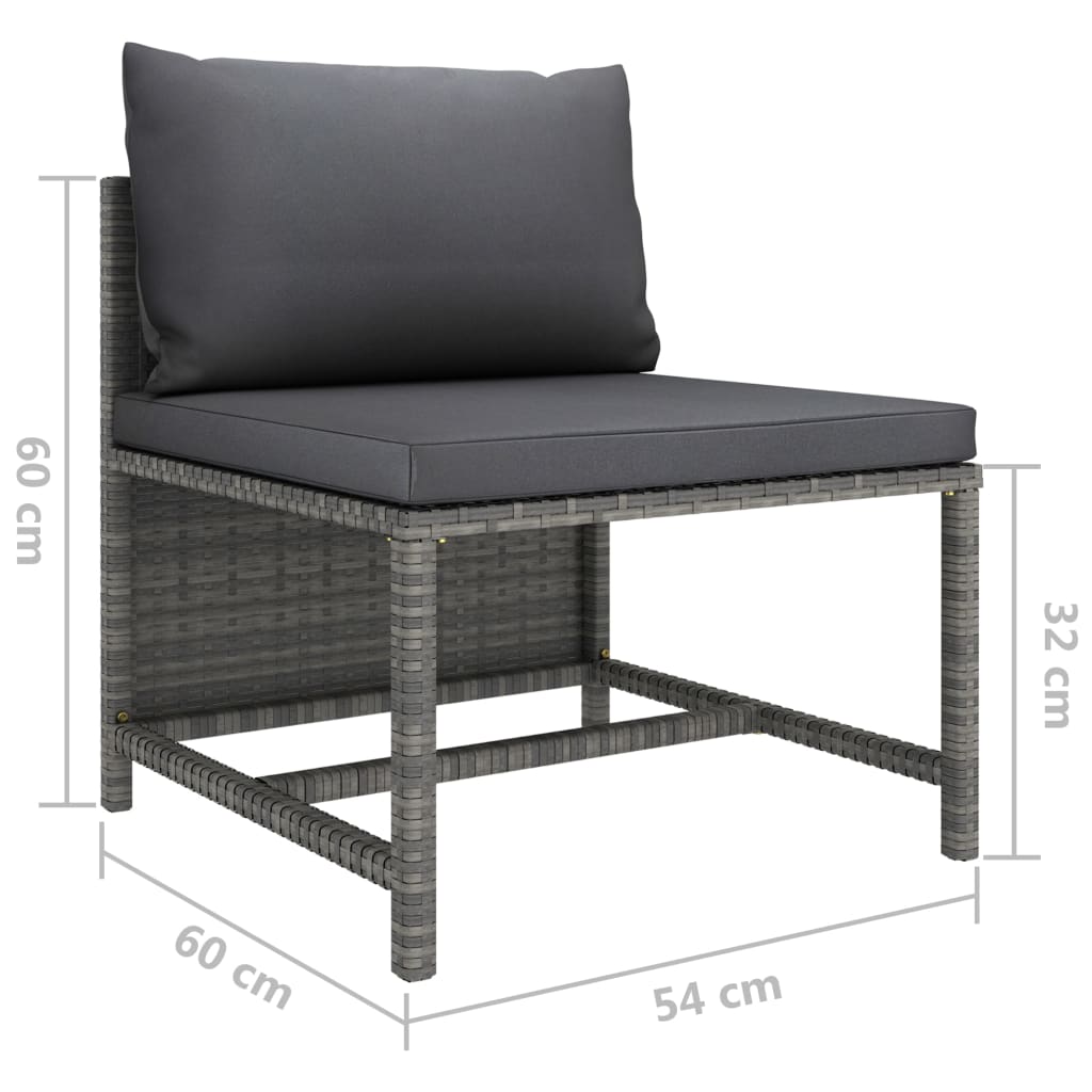 Set Divani da Giardino 3 pz con Cuscini Grigio in Polyrattan - homemem39