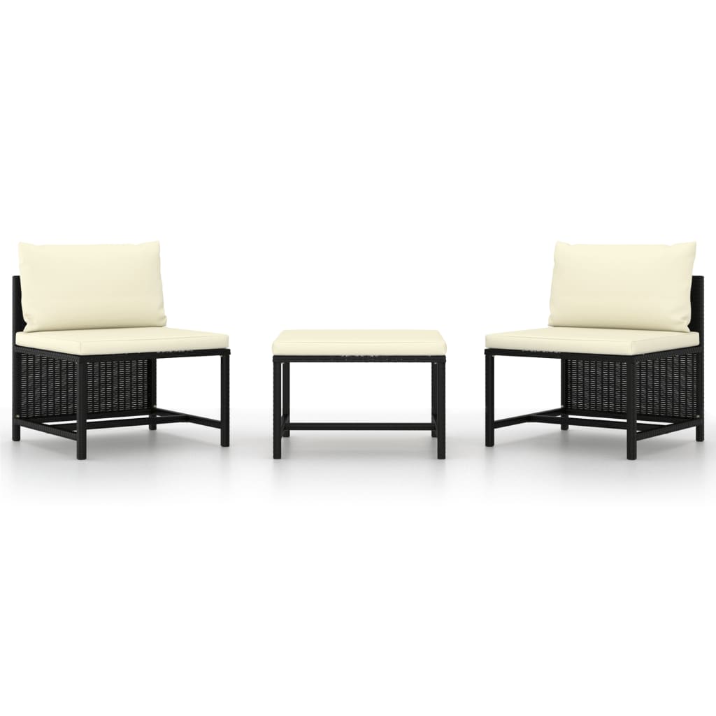 Set Divani da Giardino 3 pz con Cuscini in Polyrattan Nero - homemem39