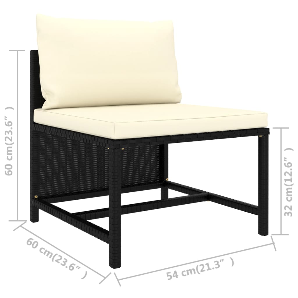 Set Divani da Giardino 3 pz con Cuscini in Polyrattan Nero - homemem39