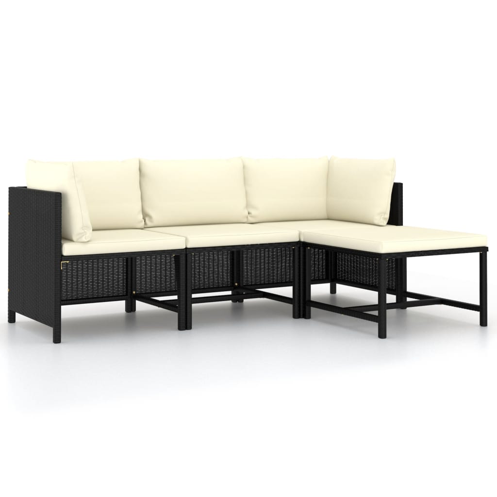 Set Divani da Giardino 4 pz con Cuscini in Polyrattan Nero - homemem39