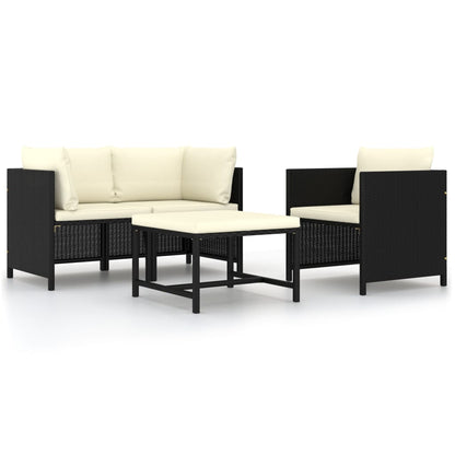 Set Divani da Giardino 4 pz con Cuscini in Polyrattan Nero - homemem39