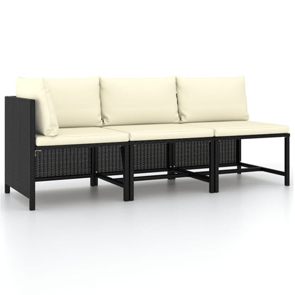 Set Divani da Giardino 3 pz con Cuscini in Polyrattan Nero - homemem39