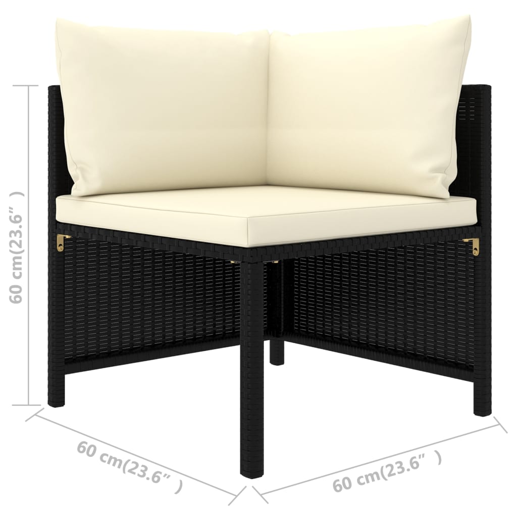 Set Divani da Giardino 3 pz con Cuscini in Polyrattan Nero - homemem39