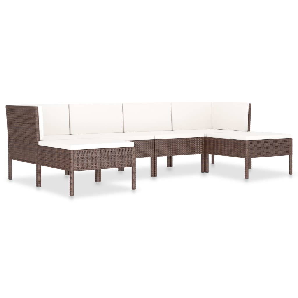 Set Divani da Giardino 6 pz con Cuscini in Polyrattan Marrone - homemem39