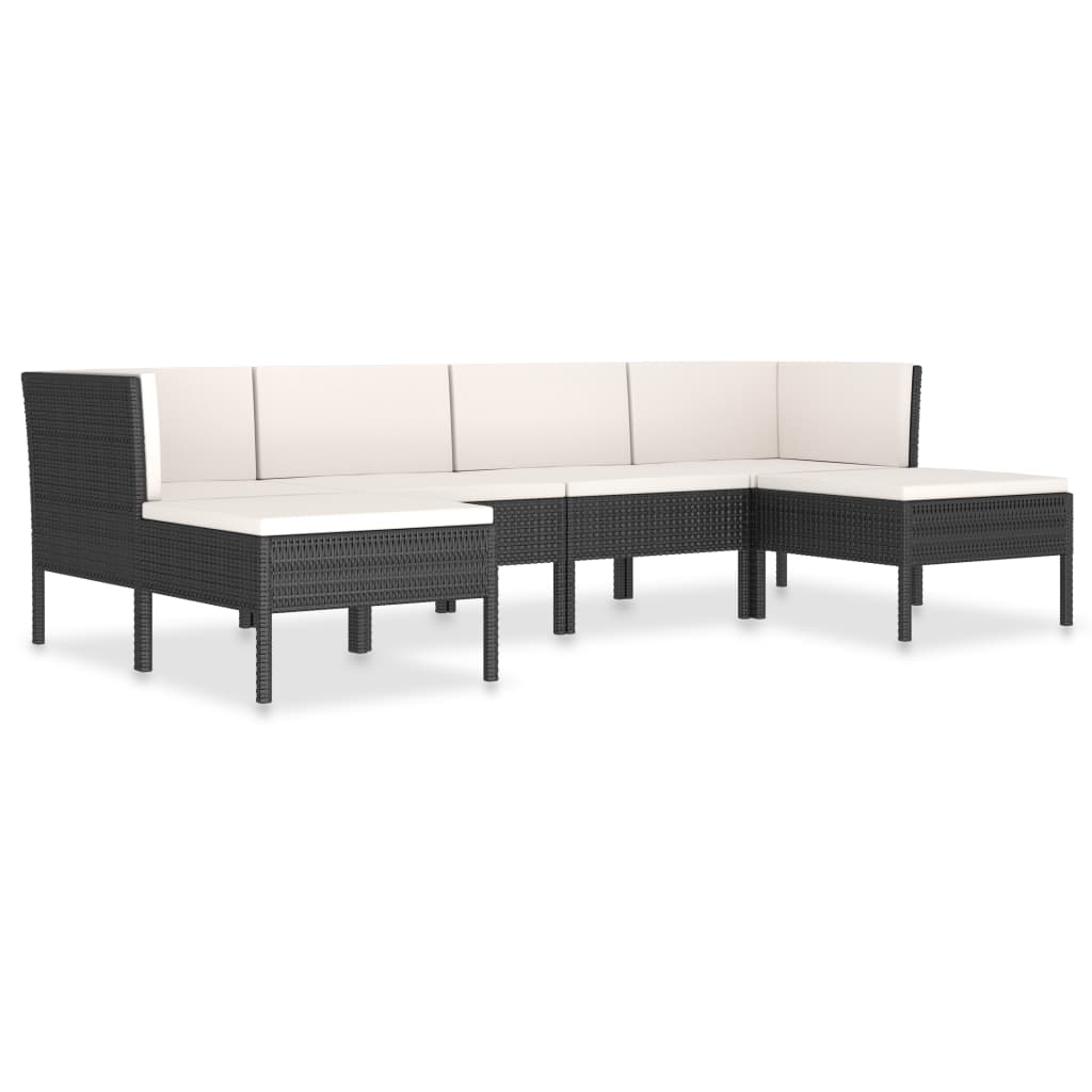 Set Divani da Giardino 6 pz con Cuscini in Polyrattan Nero - homemem39