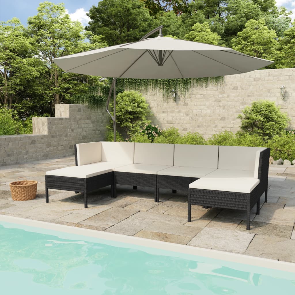 Set Divani da Giardino 6 pz con Cuscini in Polyrattan Nero - homemem39