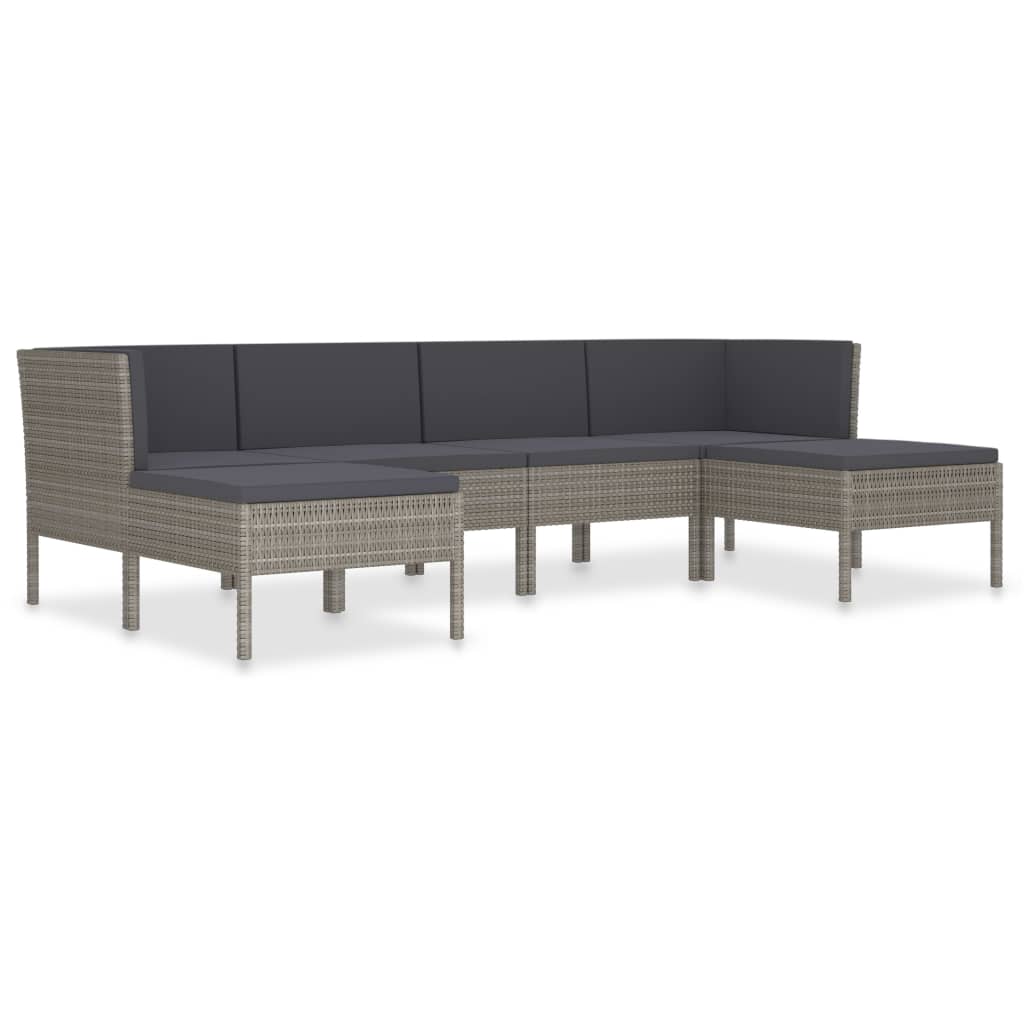 Set Divani da Giardino 6 pz con Cuscini in Polyrattan Grigio - homemem39