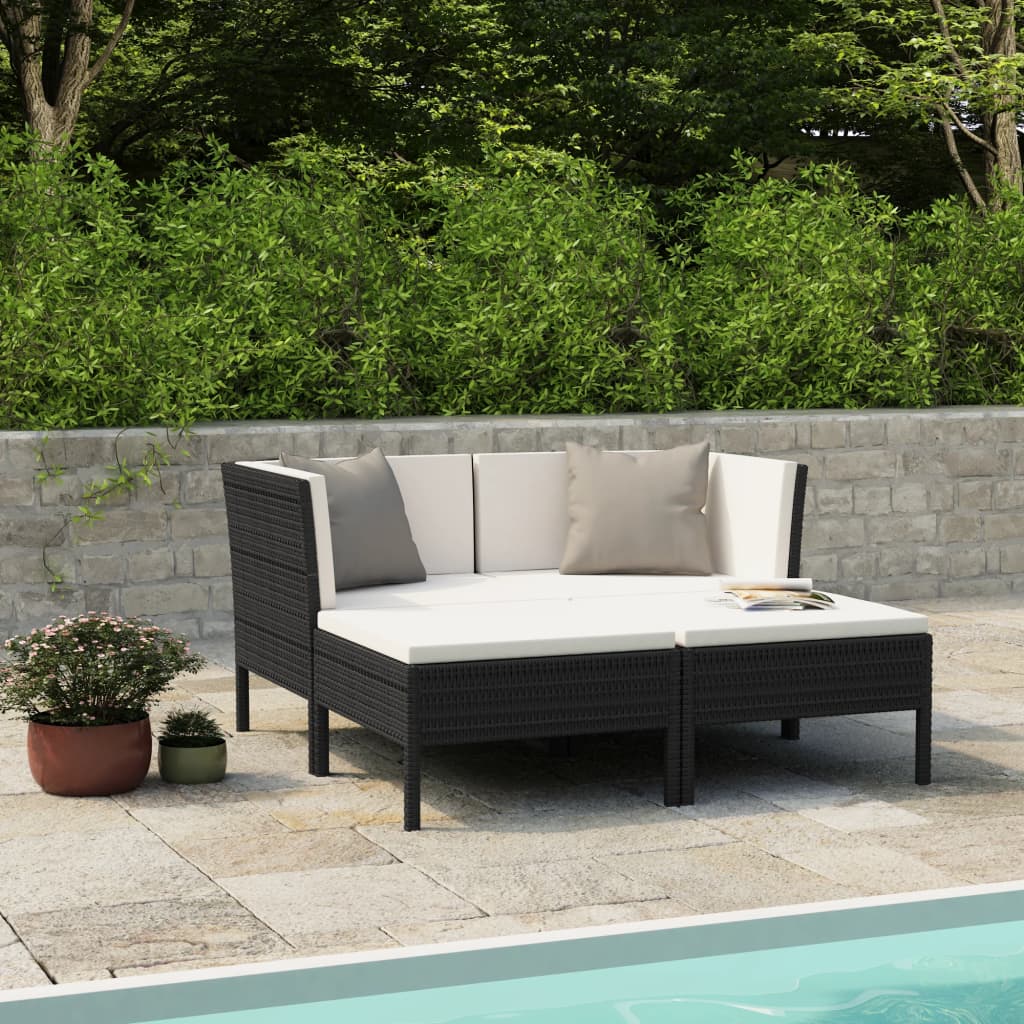 Set Divani da Giardino 4 pz con Cuscini in Polyrattan Nero - homemem39