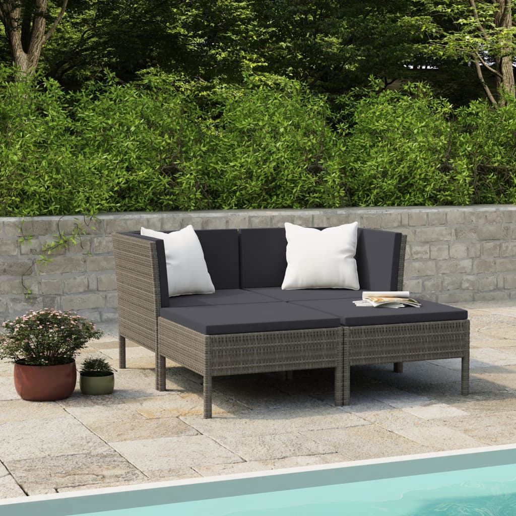 Set Divani da Giardino 4 pz con Cuscini in Polyrattan Grigio - homemem39