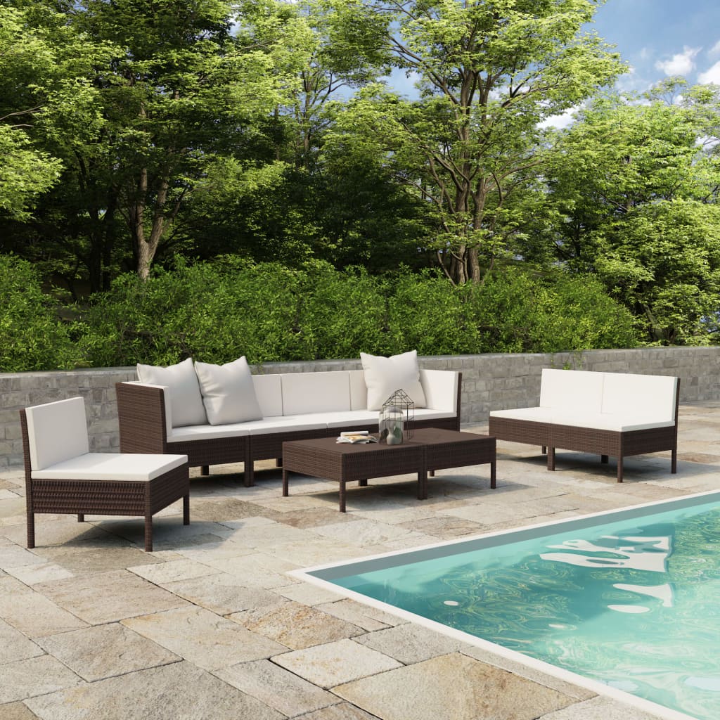 Set Divani da Giardino 9 pz con Cuscini in Polyrattan Marrone - homemem39