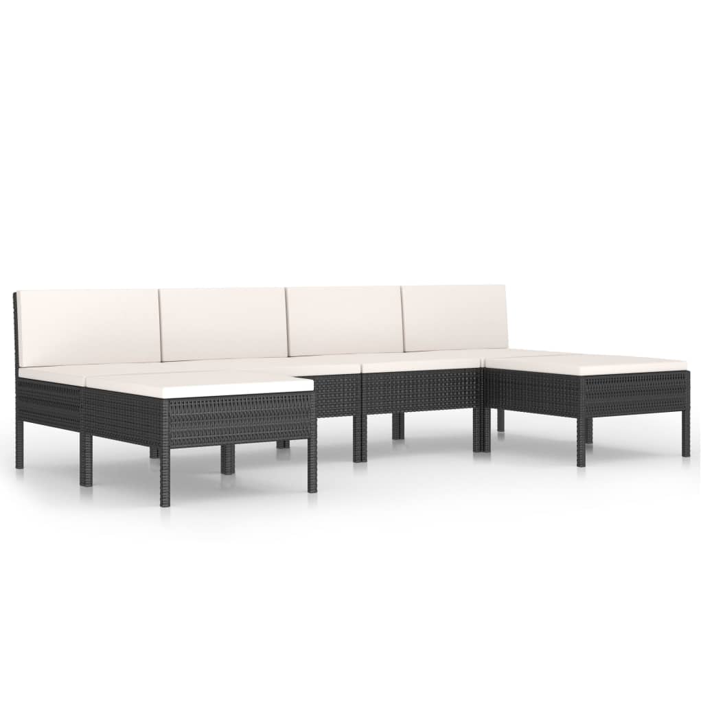 Set Divani da Giardino 6 pz con Cuscini in Polyrattan Nero - homemem39