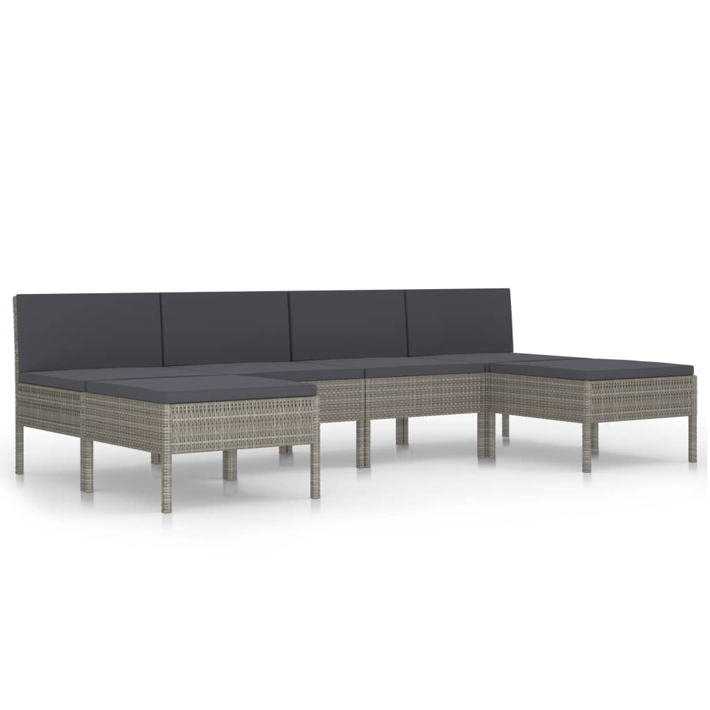 Set Divani da Giardino 6 pz con Cuscini in Polyrattan Grigio - homemem39