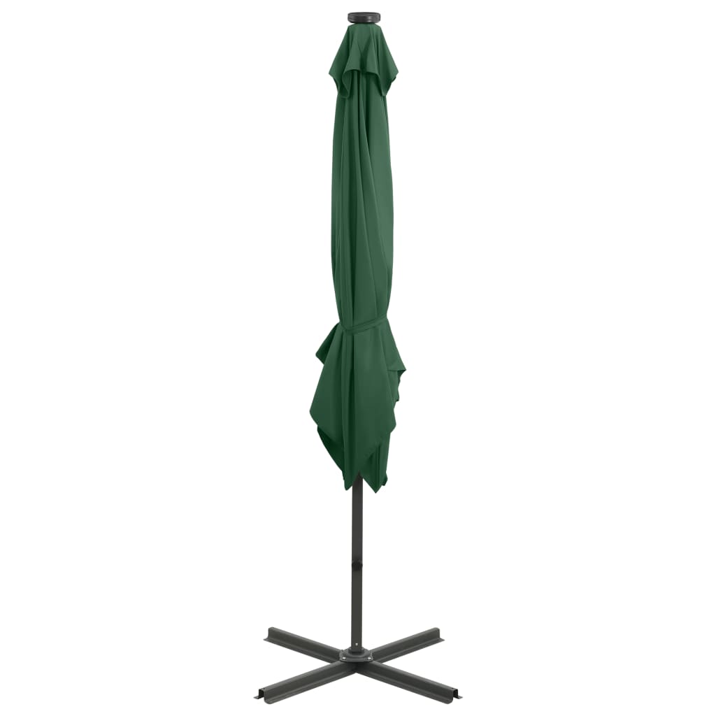 Ombrellone a Sbalzo con Palo e Luci a LED Verde 250 cm - homemem39