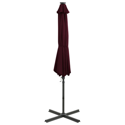 Ombrellone a Sbalzo con Palo e Luci a LED Rosso Bordò 300 cm - homemem39