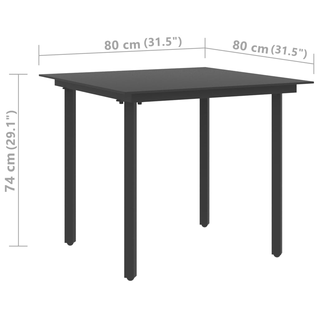 Tavolo da Giardino Nero 80x80x74 cm in Acciaio e Vetro - homemem39