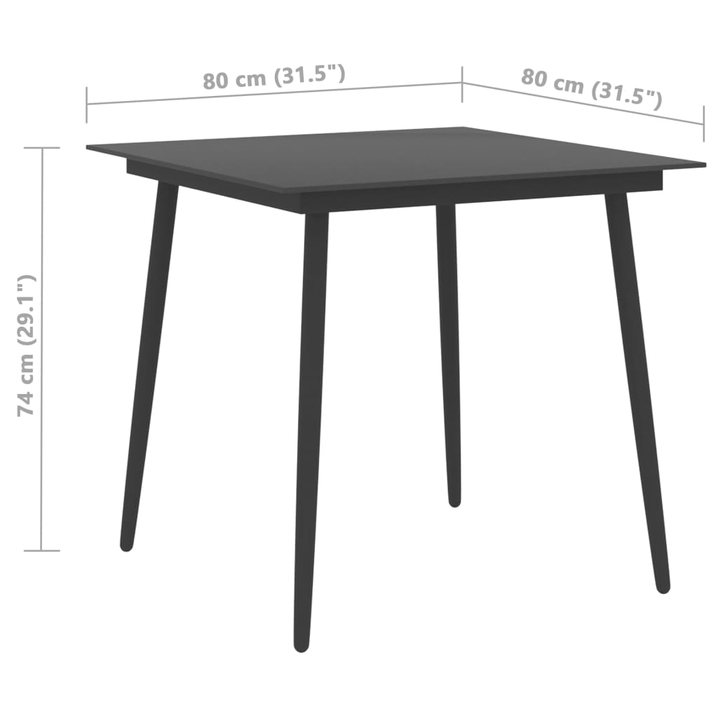 Tavolo da Giardino Nero 80x80x74 cm in Acciaio e Vetro - homemem39