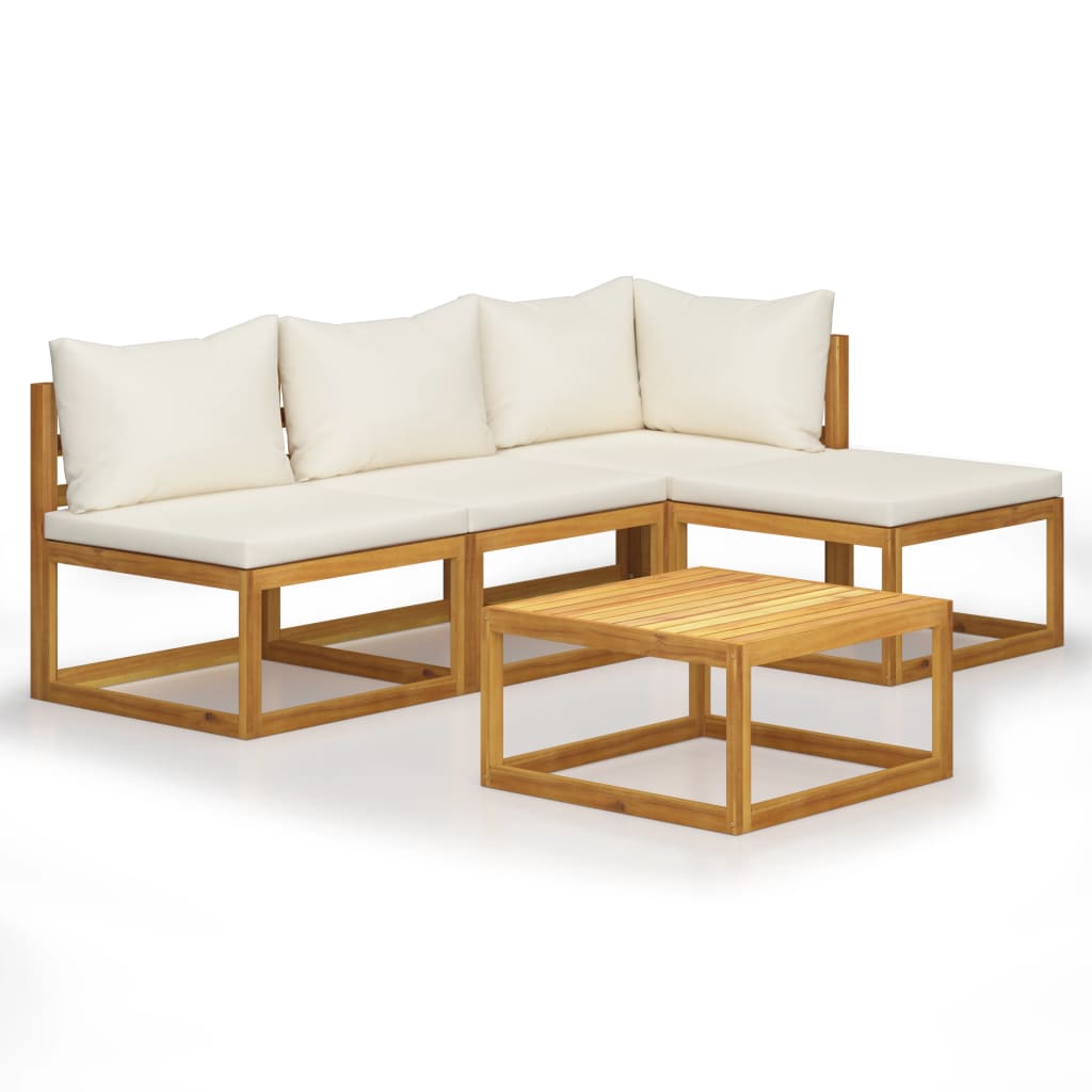 Set Divani da Giardino 5 pz con Cuscini Crema in Legno Acacia - homemem39