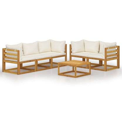 Set Divani da Giardino 6 pz con Cuscini Crema Massello Acacia - homemem39