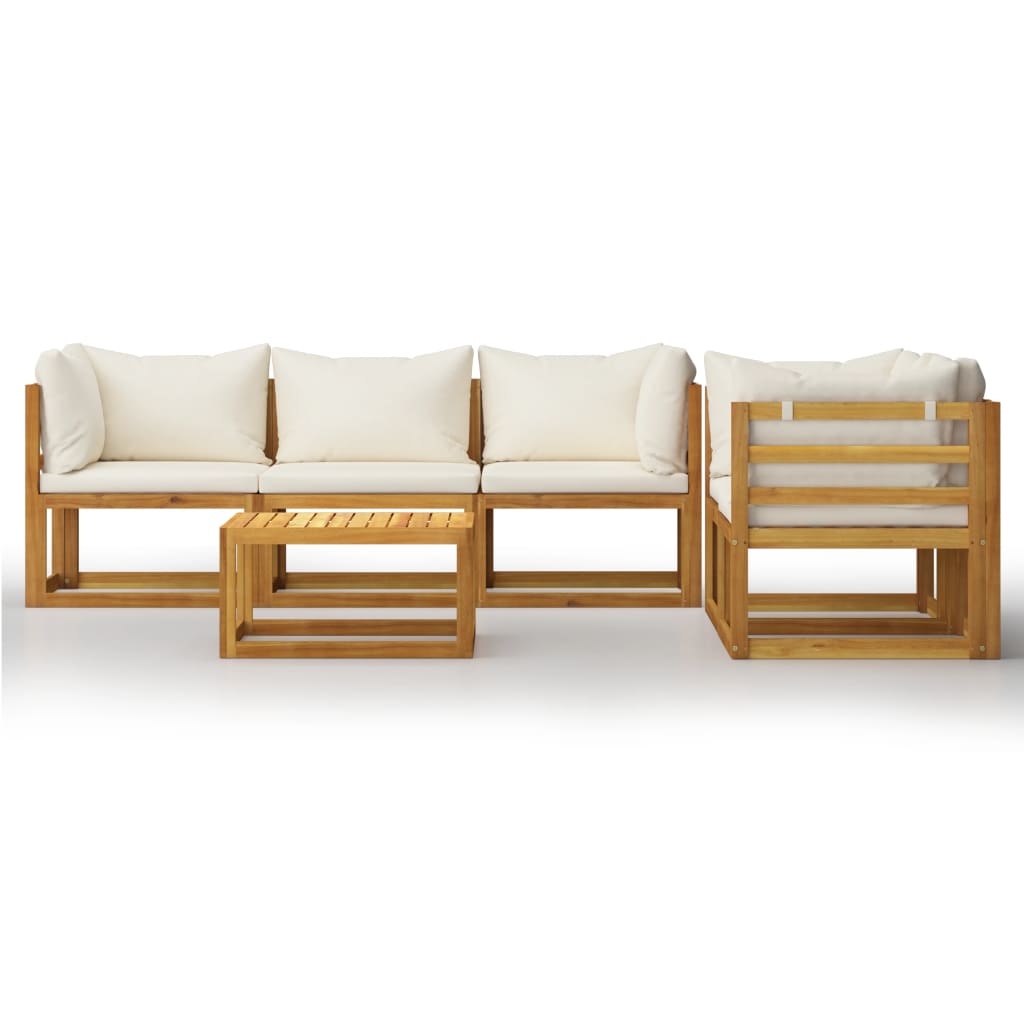 Set Divani da Giardino 6 pz con Cuscini Crema Massello Acacia - homemem39