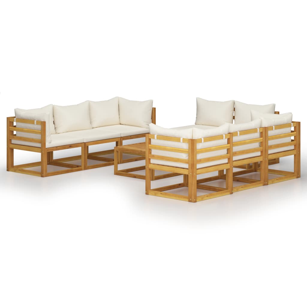 Set Divani da Giardino 9 pz con Cuscini Crema Legno di Acacia - homemem39