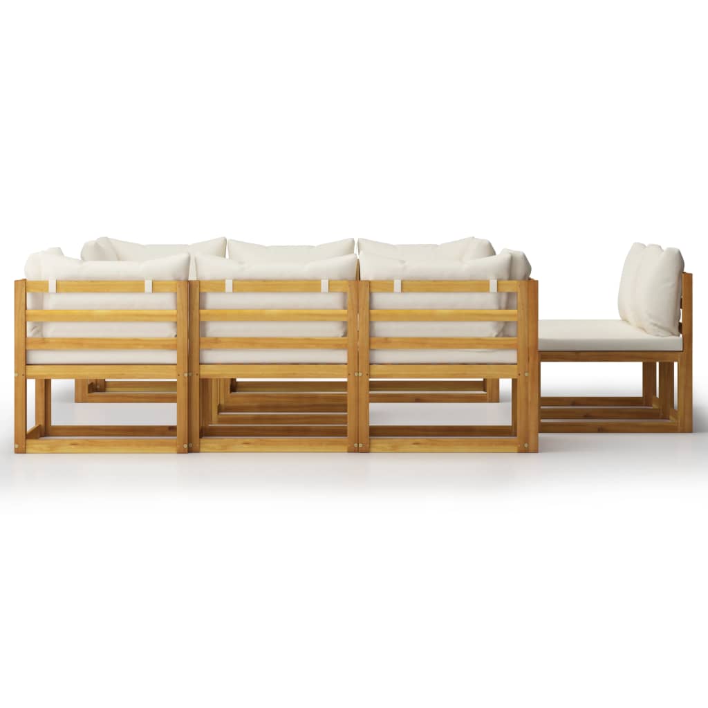 Set Divani da Giardino 9 pz con Cuscini Crema Legno di Acacia - homemem39