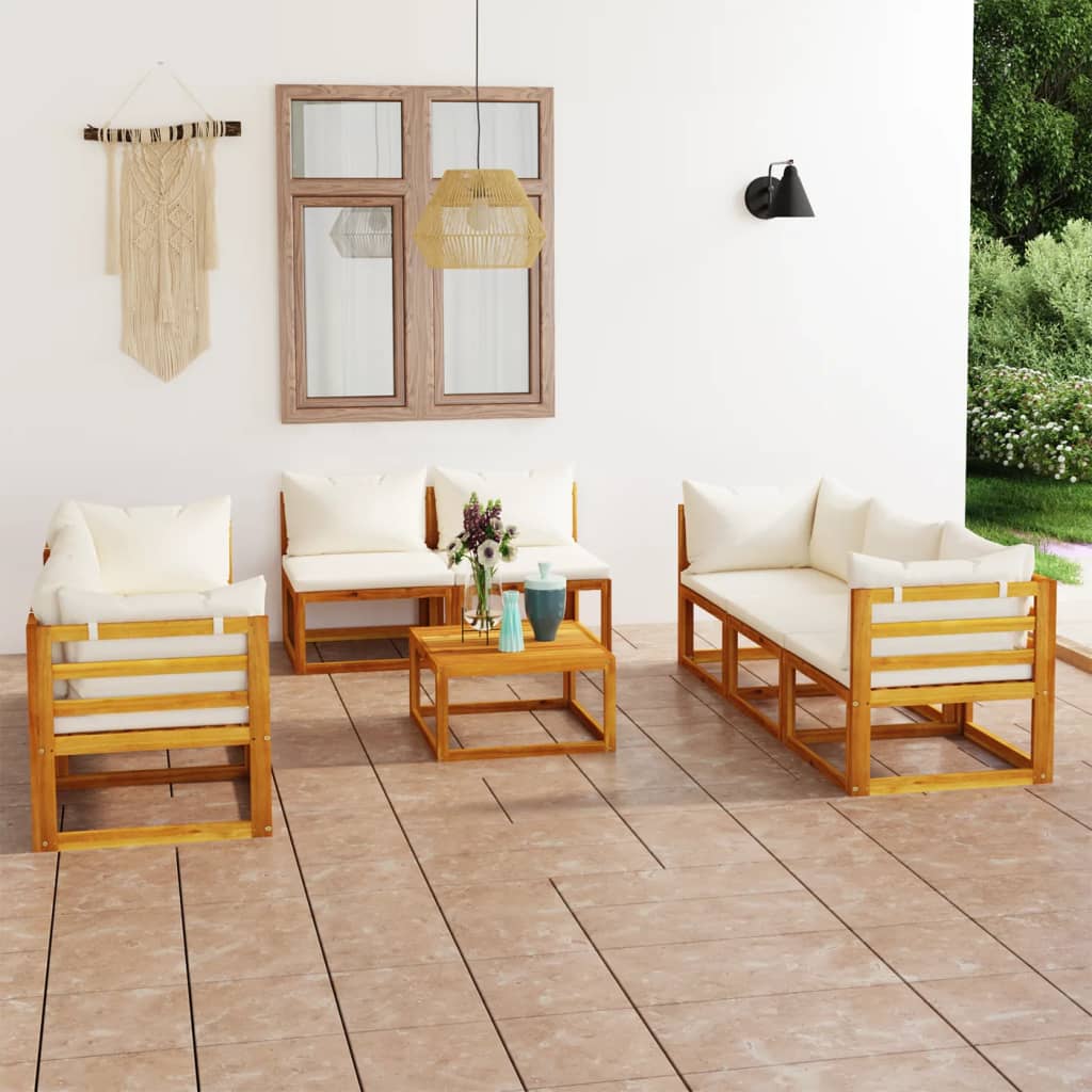 Set Divani da Giardino 9 pz con Cuscini Crema Legno di Acacia - homemem39