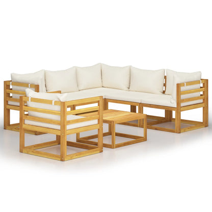 Set Divani da Giardino 7 pz con Cuscini Crema Massello Acacia - homemem39