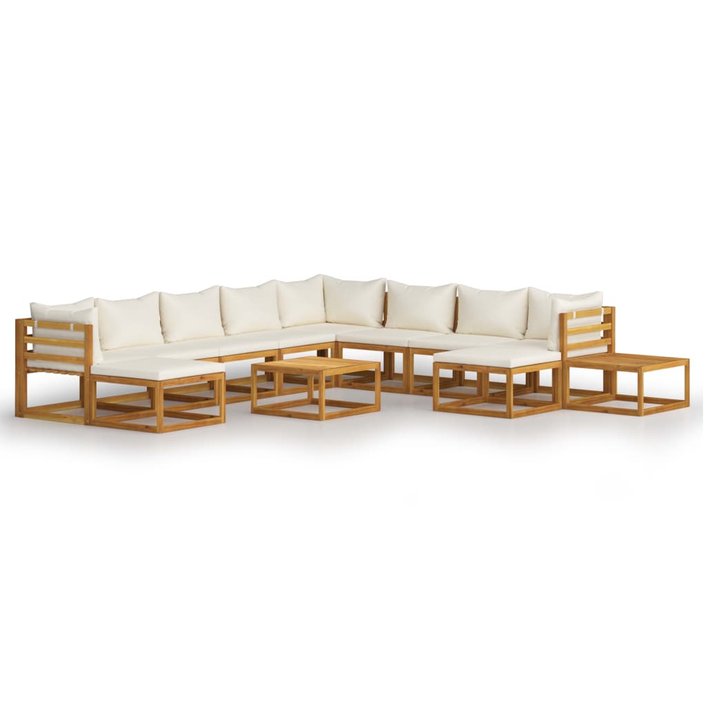 Set Divani da Giardino 12 pz con Cuscini Crema in Legno Acacia - homemem39