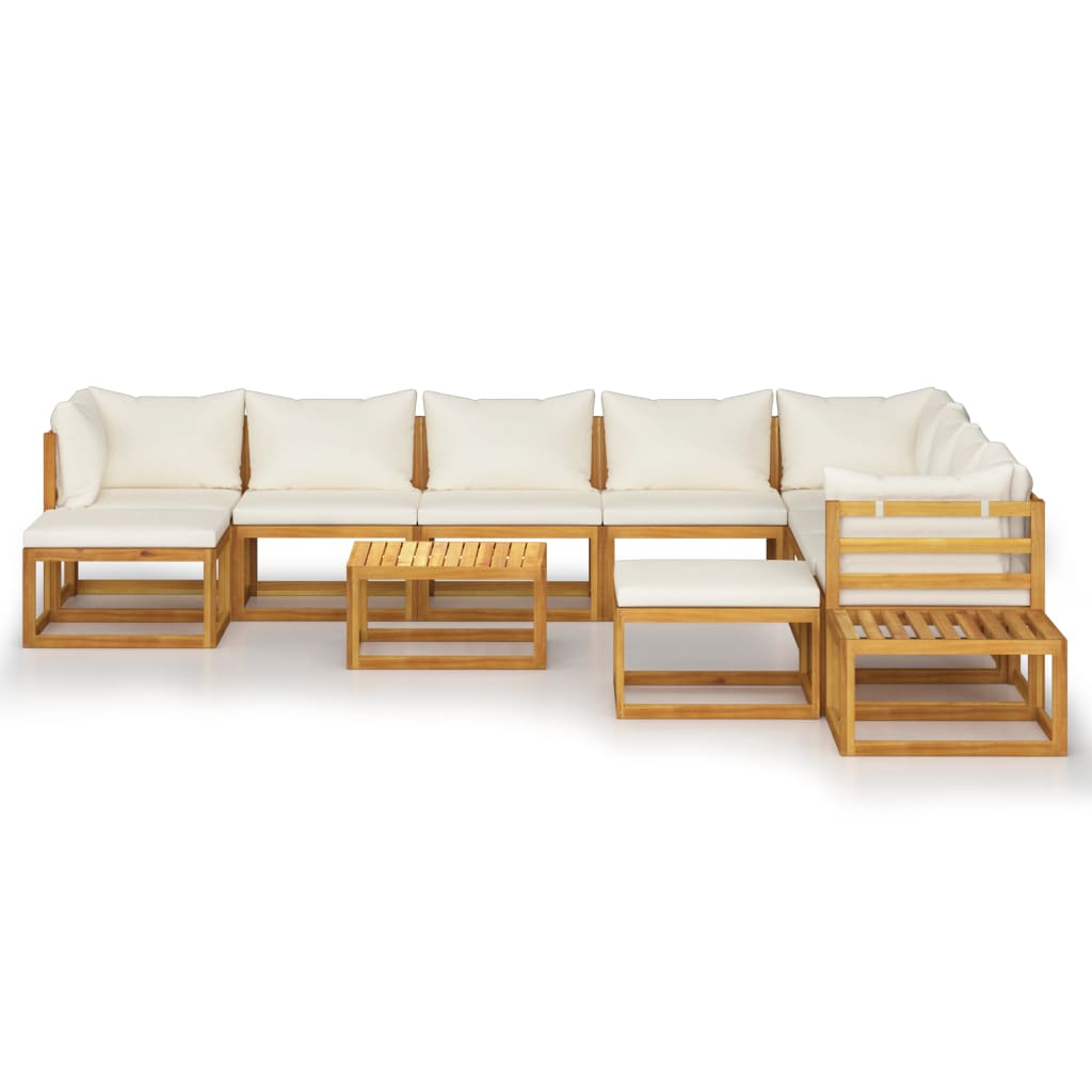 Set Divani da Giardino 12 pz con Cuscini Crema in Legno Acacia - homemem39