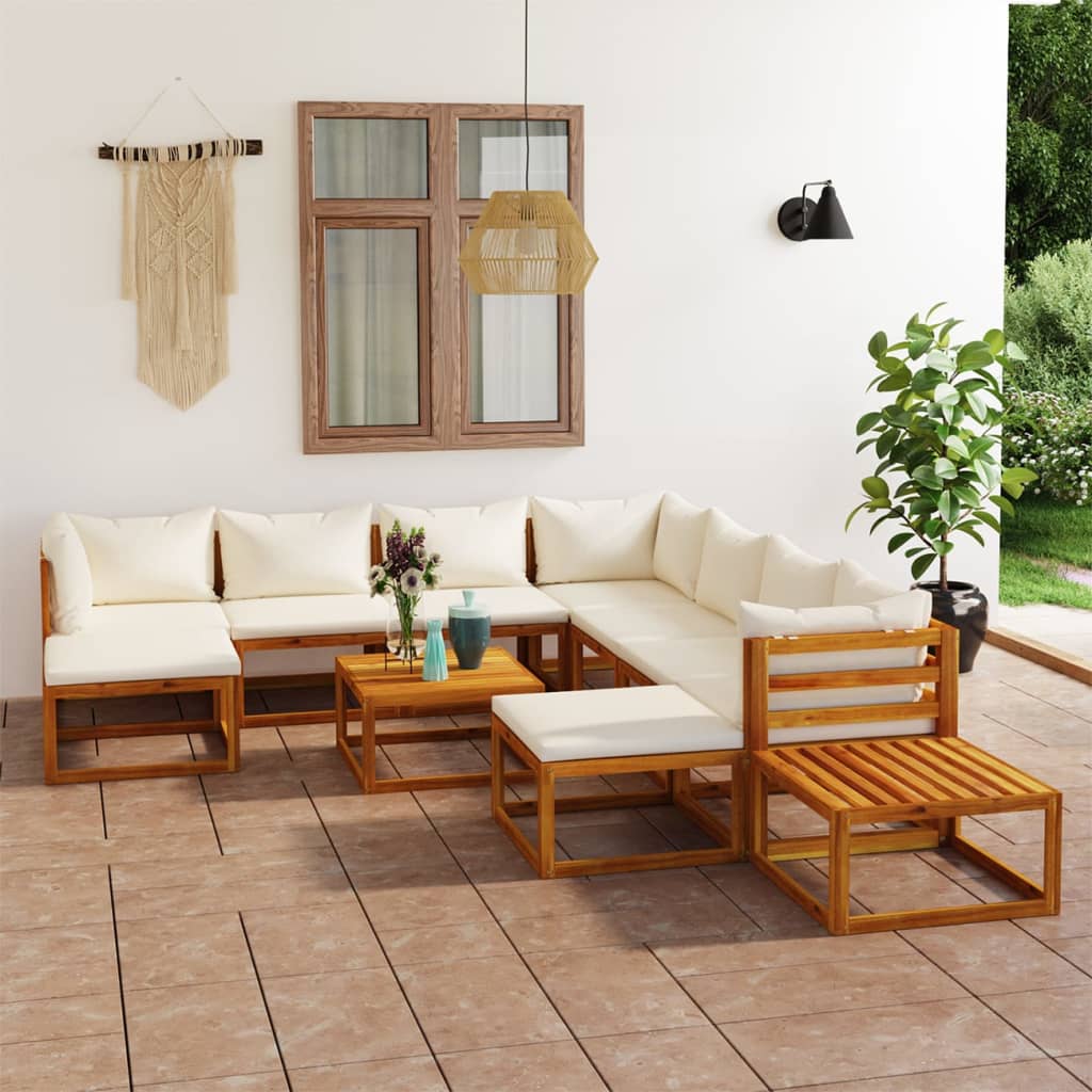 Set Divani da Giardino 12 pz con Cuscini Crema in Legno Acacia - homemem39